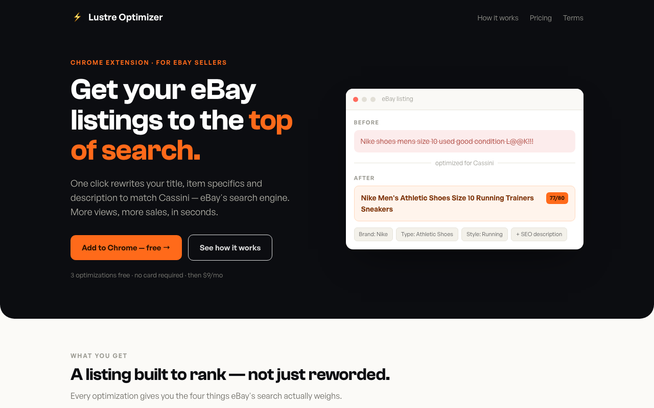 Optimizer — captura del producto